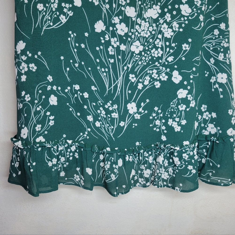 Reformation Doutzen Floral Green Mini Dress with Ruffle Sleeves and Hem Size 2 - Picture 11 of 15